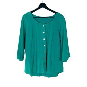 Soft Surroundings Green Button Up Long Sleeve Top Large